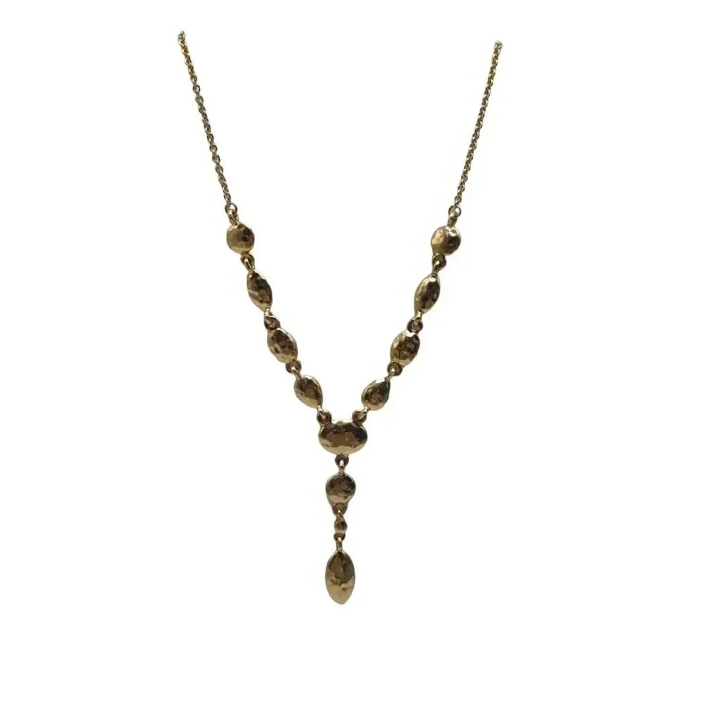Monet Hammered Y-Drop Chain Necklace Lobster Closure Gold Tone Vintage